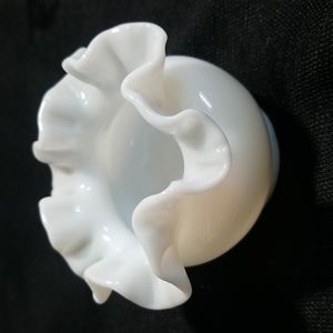 Vintage Fenton White Milk Glass Short Vase Ruffled Top